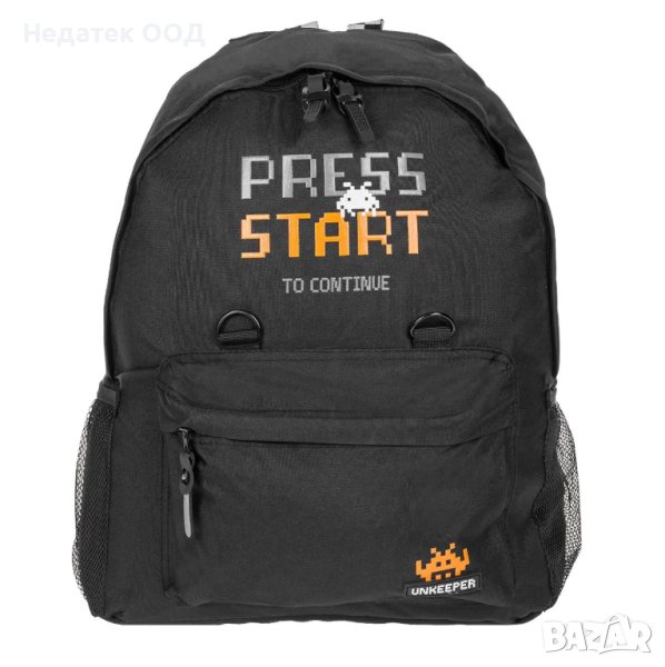 Ученическа раница  Unkeeper,   Black Press Start Game, Черна, снимка 1