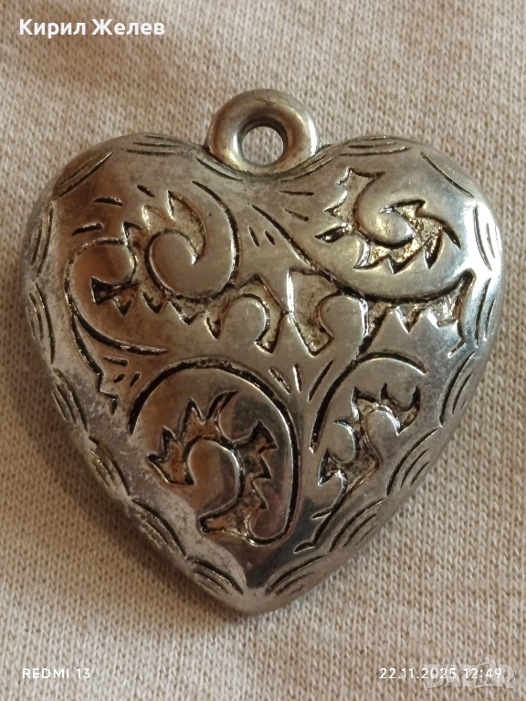ПОСРЕБРЕН РОМАНТИЧЕН АЖУРЕН АРТ НУВО СТИЛ МЕДАЛЬОН СЪРЦЕ 19486, снимка 1