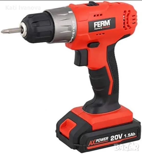 ПРОМО Ferm Акумулаторна бормашина 20v,  2 Ah Винтоверт Включва батерия, зарядно и куфар, снимка 1