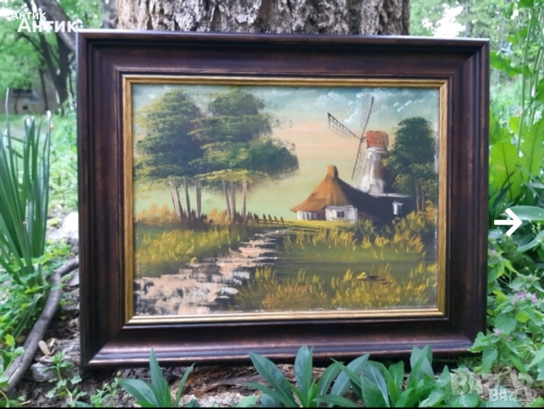 Красива Стара Картина Прованс Живопис Маслени Бои на Платно, снимка 1