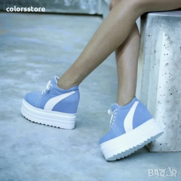 Кецове на платформа - деним с бяло ходило - SJN56, снимка 1