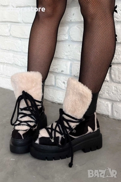 Боти на платформа - черно с бежово принт - BPUH1 / ., снимка 1