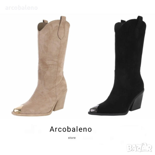 Дамски велурени уестърн и байкърски ботуши, 2цвята , снимка 1