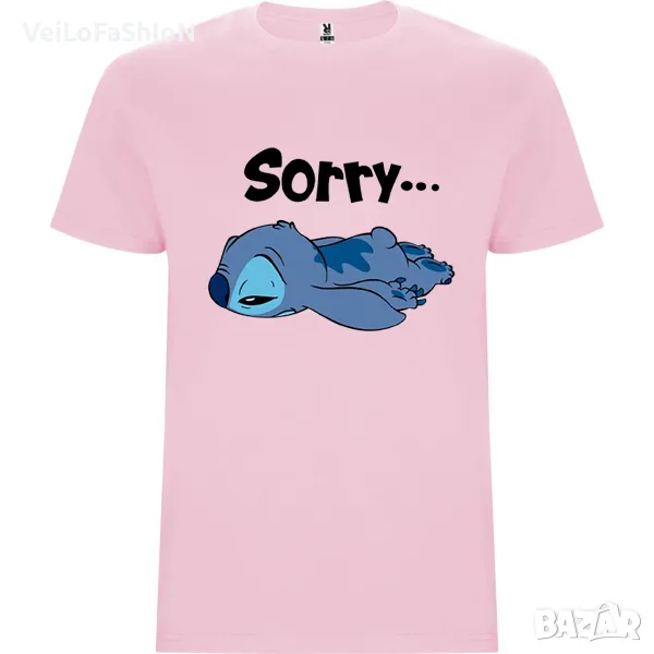 Нова детска тениска със Стич - Sorry (Stitch) в розов цвят, снимка 1