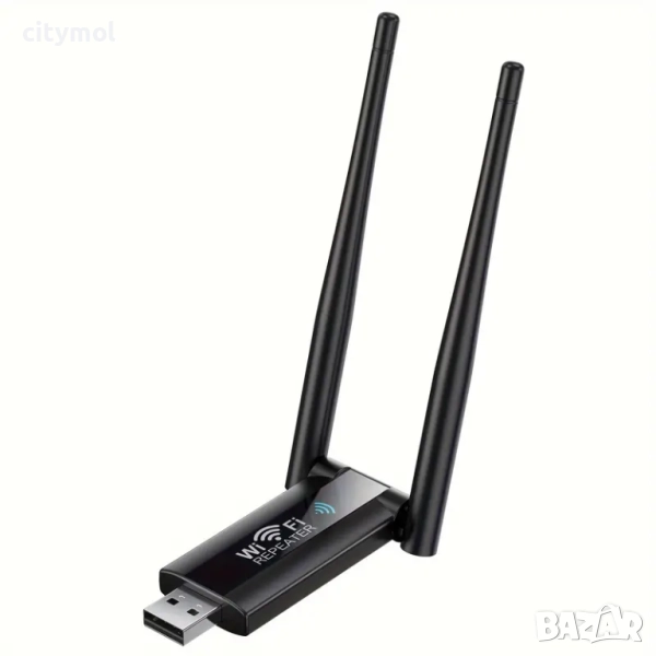 USB безжичен Wi-Fi репитер с две антени, 300Mbps, снимка 1