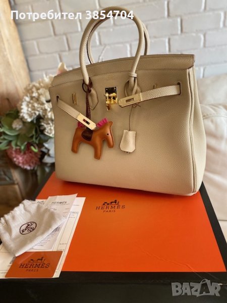 чанта Ермес Биркин 35см*Hermès Birkin 35 White Clemence Gold Hardware, снимка 1