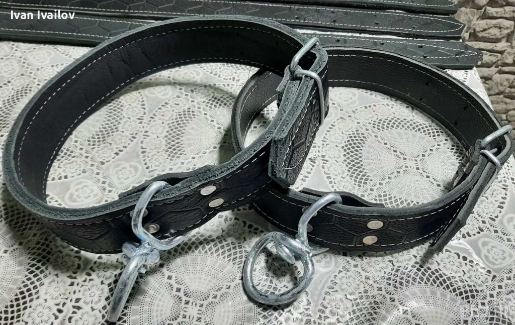 Двойно шит Ест. кожа Каишка за голямо куче , снимка 1