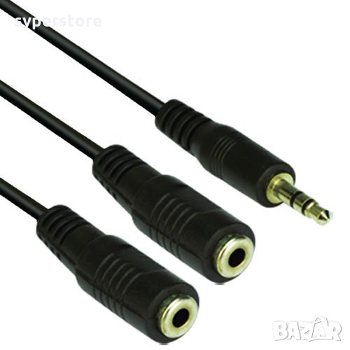 Кабел Аудио жак 3.5mm Мъжки към Два Аудио жака Женски 0.2м VCom SS001328 Cable St.Jack-2xSt.Jack M/F, снимка 1