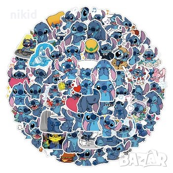 60 бр Лило и Стич lilo stitch самозалепващи лепенки стикери за украса декор картонена торта парти, снимка 1
