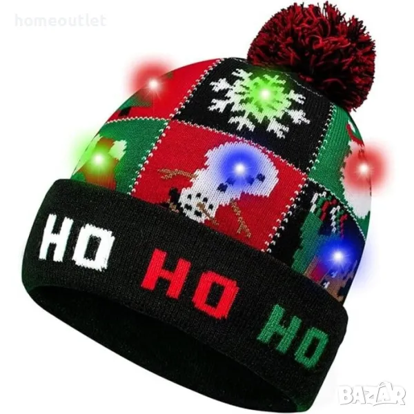 ПРОМОЦИЯ Забавна коледна шапка с разноцветни LED светлинки в универсален размер, снимка 1