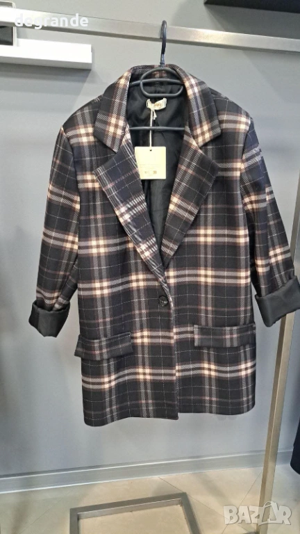 Карирано Плътно Дълго Сако, снимка 1