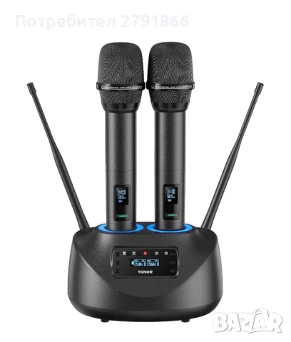 Безжични микрофони TONOR TW790 обхват 80 м. UHF безжична микрофонна система акумулаторна 9 ч. заряд