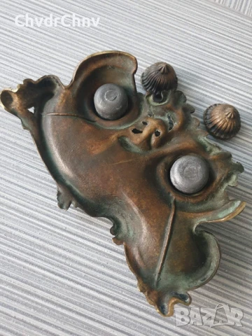 24см-1кг Art Nouveau/стара френска бронзова мастилница-двойна, снимка 3 - Антикварни и старинни предмети - 49053772