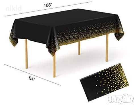 Черна на златни точки найлонова покривка за парти рожден ден, снимка 2 - Покривки за маси - 34508562