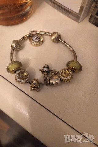 Pandora Сребърна позлатена гривна с 9 талисмана , снимка 5 - Гривни - 44277627