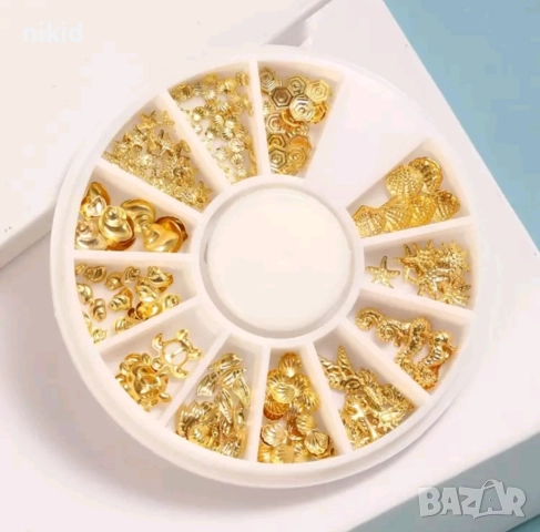 Златисти ситни и едри Морски миди мида  и др златни декорация украса за нокти маникюр, снимка 3 - Продукти за маникюр - 25430905