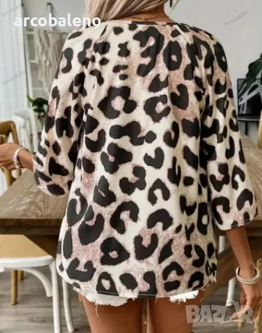 Модна дамска риза с леопардов принт, снимка 4 - Ризи - 48853614