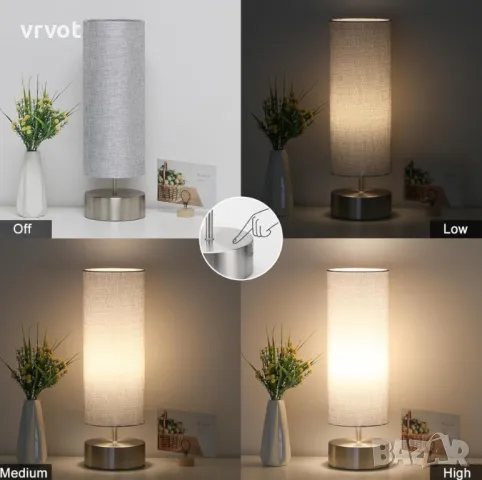 Нощна сензорна лампа, 3-посочна настолна лампа със сензорно управление със сребърна основа, снимка 2 - Други - 49755318