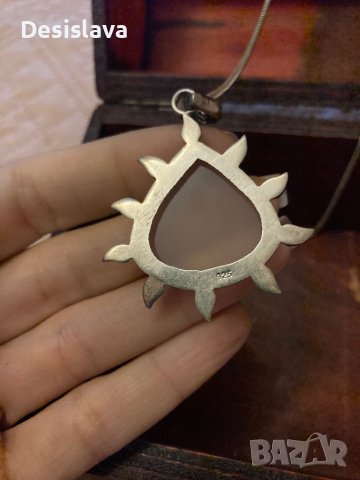 Сребърно колие слънце с верижка, снимка 3 - Колиета, медальони, синджири - 40013960