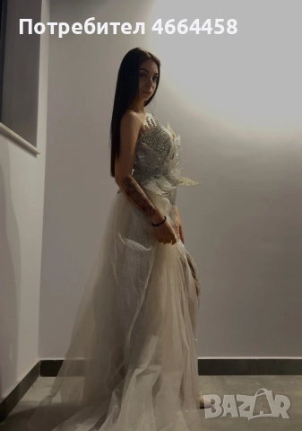 Бална бежова рокля с камъни, снимка 5 - Рокли - 52587697