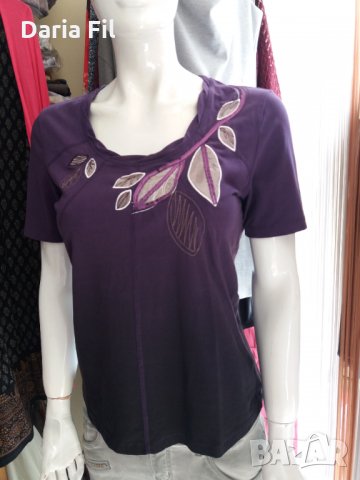 РАЗПРОДАЖБА- блуза трико в преливащи лилави цветове и апликации листа, снимка 1 - Тениски - 35678019