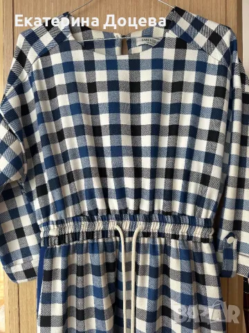 Рокля каре синьо, бяло и черно, снимка 2 - Рокли - 50055173