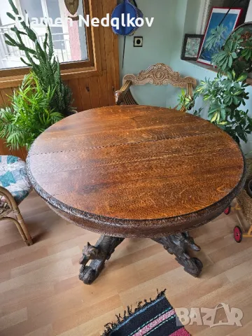 Стара маса масив с орнаменти., снимка 4 - Маси - 50309544