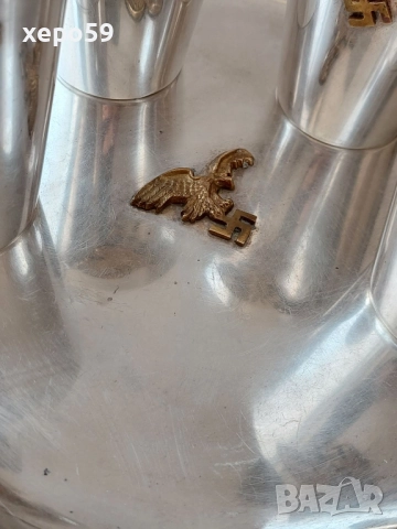 WW2-Немски посребрен сервиз подарен на летец офицер чаши,плато.сребро, снимка 4 - Антикварни и старинни предмети - 52287493