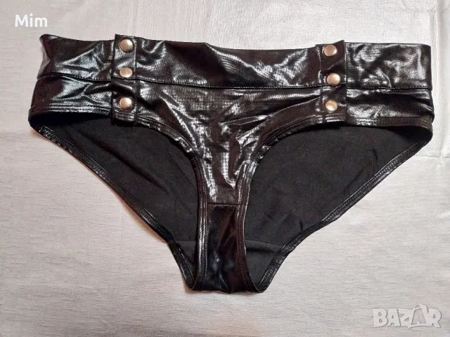 М Черна кожена бикина с копчета тик так , снимка 6 - Бельо - 49552587