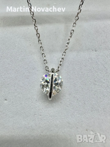Сребърно колие с мойсанит (Диамант) 1 карат, снимка 6 - Колиета, медальони, синджири - 53331638