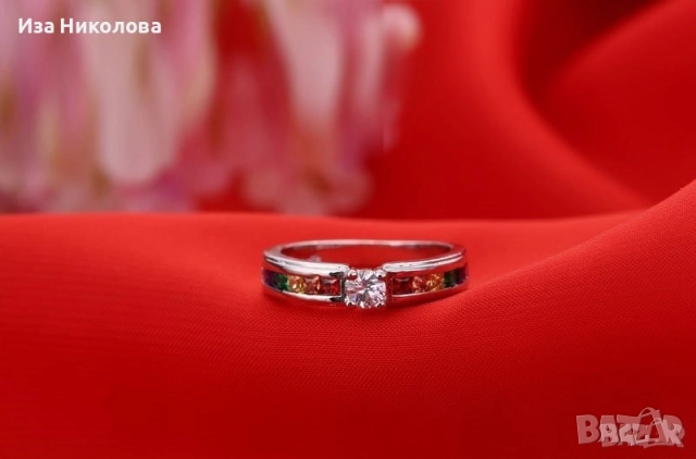 Сребърни пръстени, австрийски кристали, сапфир, смарагд, аметист, топаз, снимка 18 - Пръстени - 32502529