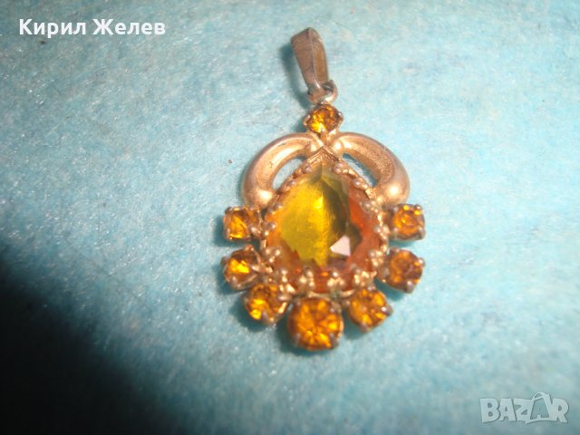 СТАР БРОНЗОВ ПОЗЛАТЕН СКЪПОЦЕНЕН АРТ ДЕКО ПЕНДАНТ с КАМЪНИ ЦИТРИН РЕТРО БИЖУ МЕДАЛЬОН 71351, снимка 9 - Антикварни и старинни предмети - 35664017