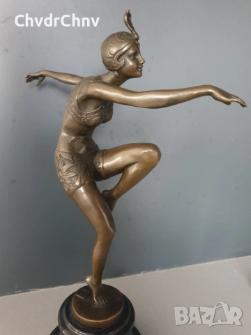 38см-4кг Preiss статуетка/немска бронзова скулптура/Арт Деко фигура кабаретна танцьорка-балерина
