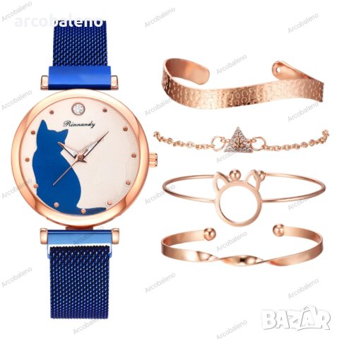 Моден дамски кварцов часовник в комплект с четири гривни, 7цвята - 023, снимка 3 - Дамски - 41702701