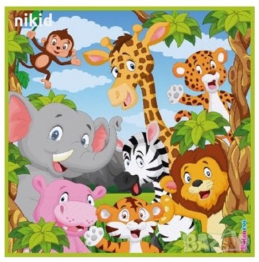 весели зоо диви джунгла сафари животни 8 бр парти салфетки за рожден ден, снимка 1 - Други - 34632999