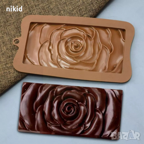 Роза цяла плочка шоколадов блок шоколад силиконов молд форма фондан шоколад гипс, снимка 4 - Форми - 36438776