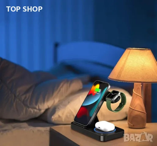 Безжична бърза зарядна докинг станция 4 в 1 модел С АДАПТЕР, снимка 2 - Безжични зарядни - 48774184