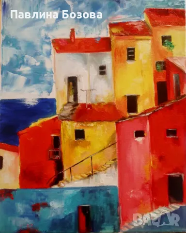 Картини две платна  Къщи пейзаж , снимка 2 - Картини - 50170602