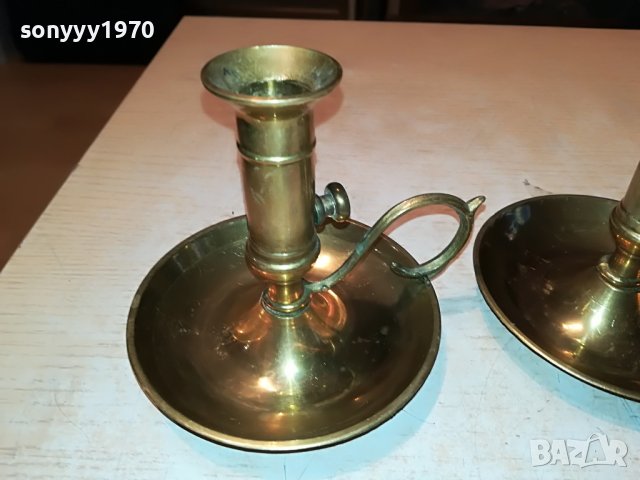 СВЕЩНИЦИ ОТ ФРАНЦИЯ 2бр-МЕД/МЕСИНГ 1911221958, снимка 5 - Антикварни и старинни предмети - 38728076