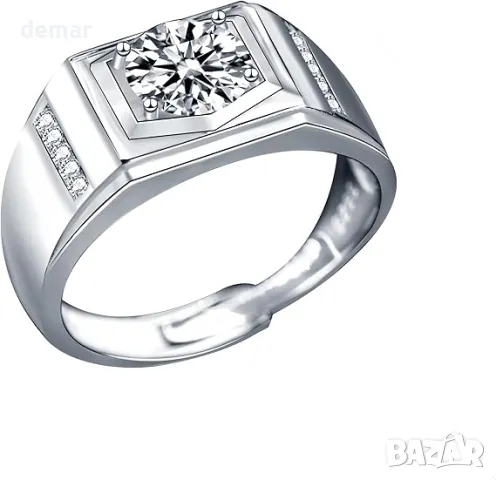 Мъжки стилен пръстен с 1 карат диамант D цвят, моисанит, бяло позлатено сребро