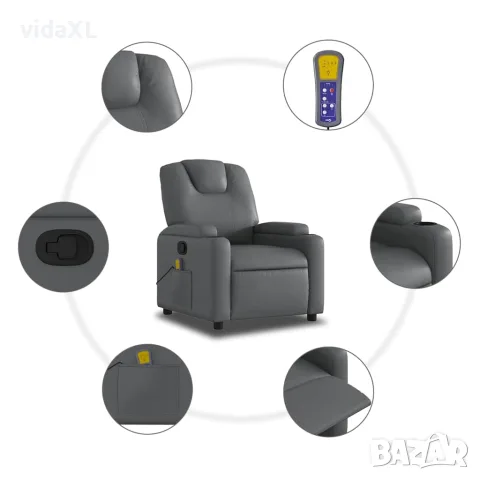 vidaXL Масажен наклоняем стол, сив, изкуствена кожа, снимка 9 - Дивани и мека мебел - 56147382