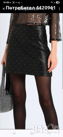 Къса кожена пола със сребристи капси, снимка 3 - Поли - 53204925