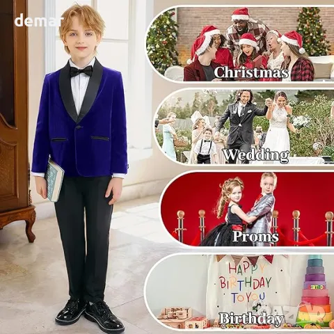 LOLANTA Boys Velvet Suit, 4 части комплект за момчета, включващ официален смокинг за сватба и парти, снимка 5 - Детски комплекти - 49822708