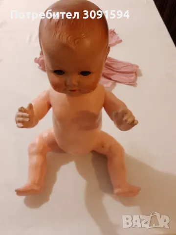 Стара бисквитена кукла с отворена уста и мигащи очи, , снимка 2 - Колекции - 49311586