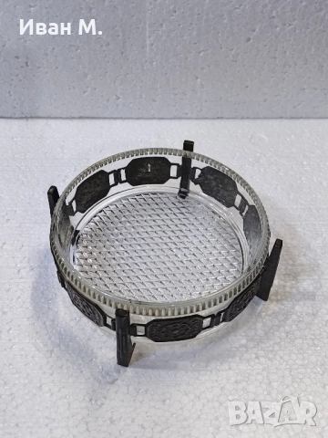 Кристална купа за бонбони с мелхиор , снимка 3 - Антикварни и старинни предмети - 51740548