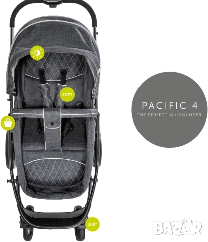 Hauck Pacific 4 Shop’n Drive Set – 3 в 1 Бебешка Количка, Столче за Кола и Трансформиращ се Кош Сива, снимка 14 - Детски колички - 52361271