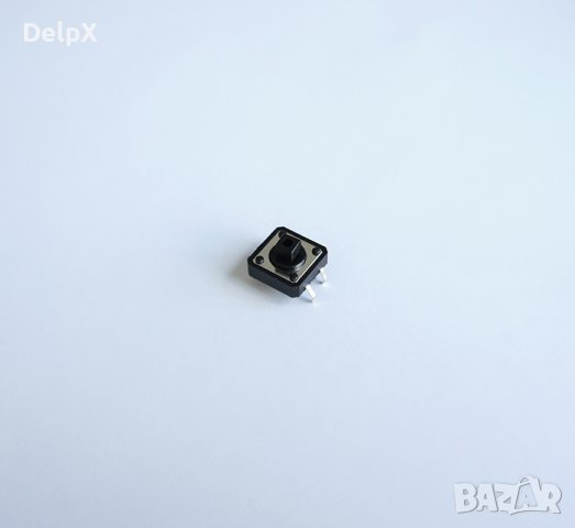 Малък бутон 4pin 12x12x7,3mm незадържащ НО черен 12V 0,05A H=4mm