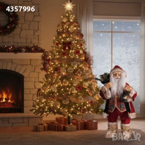 Коледна фигура Дядо Коледа с червено облекло, фенер и чувал, 80cм