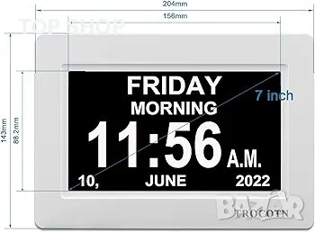 TROCOTN 7-инчов цифров часовник, календар, снимка 6 - Друга електроника - 48793291