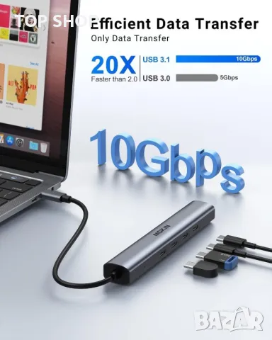 10Gbps USB C хъб, 4*USB C 3.1, 100 W мощност (не поддържа монитор), снимка 5 - Кабели и адаптери - 49457543